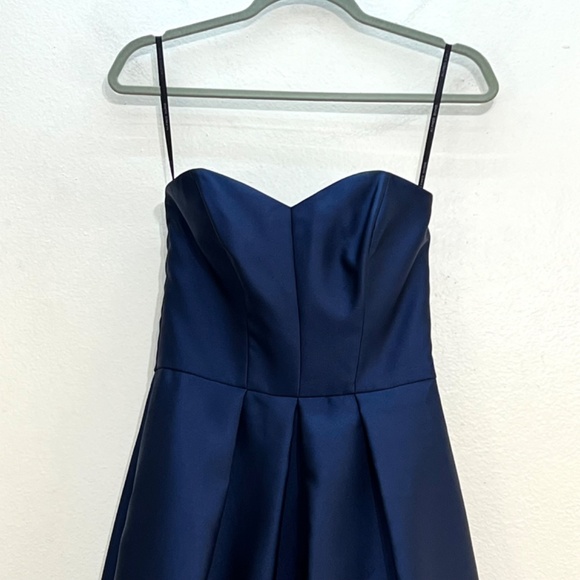 Alfred Sung D699 Strapless High Low Satin Gown Midnight Blue Size 16 - Picture 3 of 11